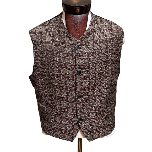 Structure Mens Vest Lg Vtg Italy Wool Blend Tapestry Sweater Academia Heritage - Picture 1 of 11